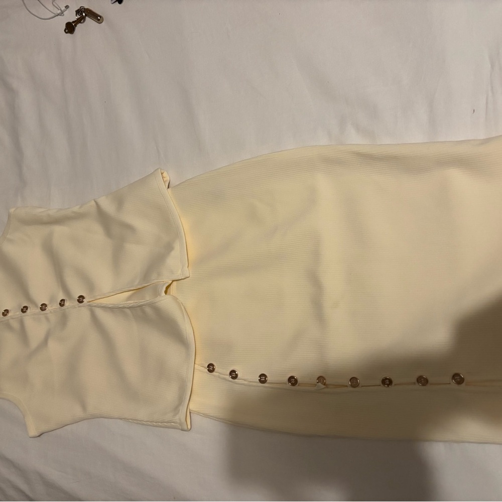 Fashion Nova Cream Button-Down Midi Dress